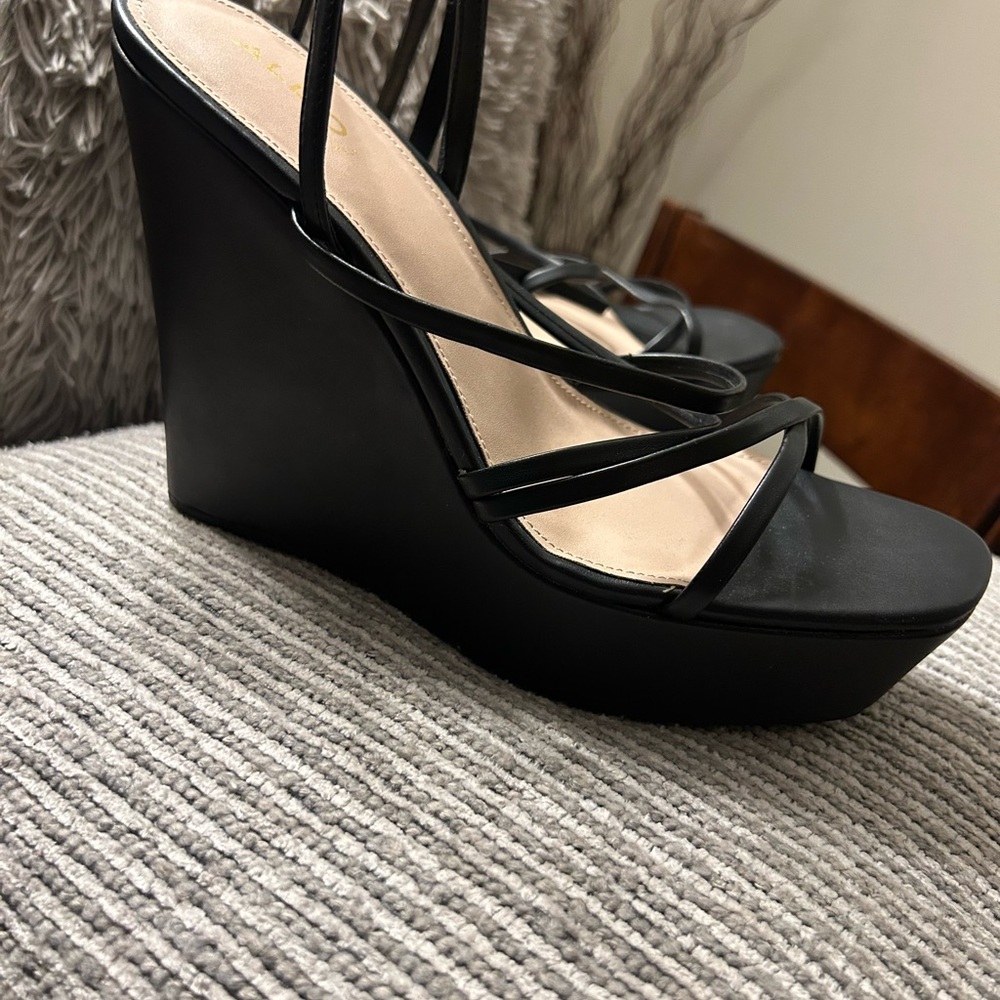 Strappy Wedge Sandals - Black - Picture 2 of 6